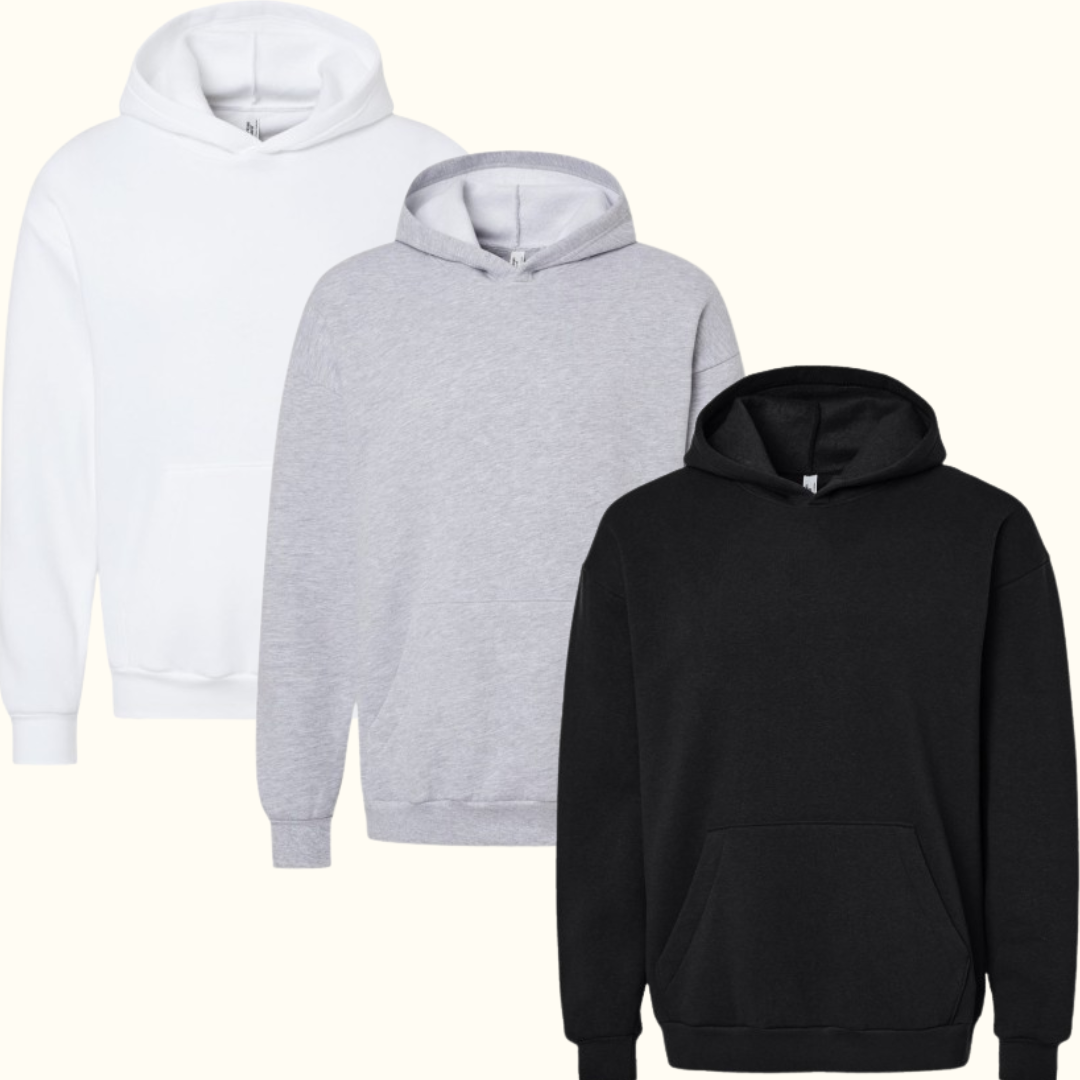 Three All Star Rally hoodies shown on a plain light background: one white hoodie, one heather grey hoodie, and one black hoodie.