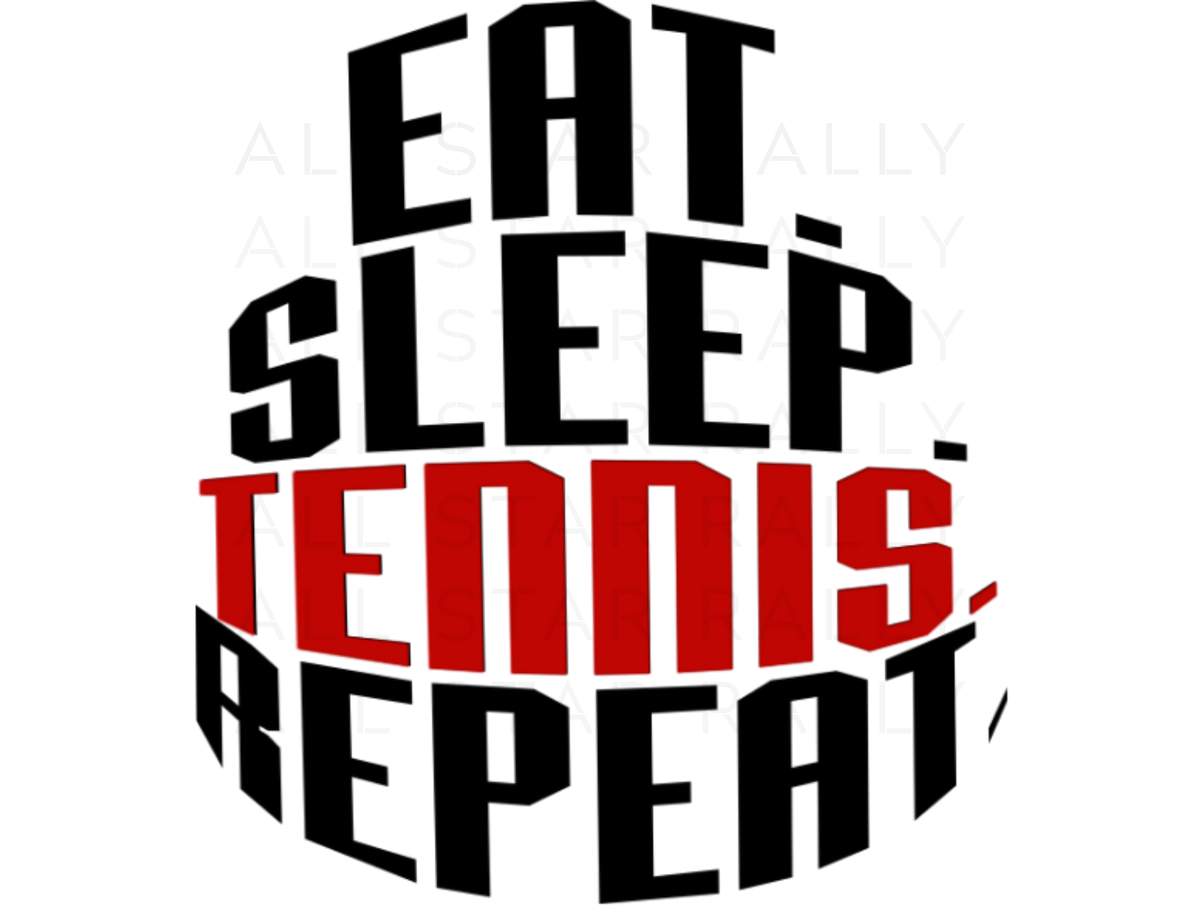 Tennis sticker of text "eat. sleep. tennis. repeat."
