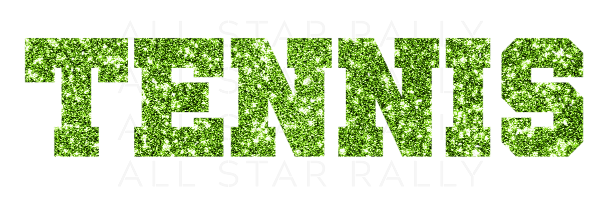 Tennis sticker of text "tennis" in green glitter