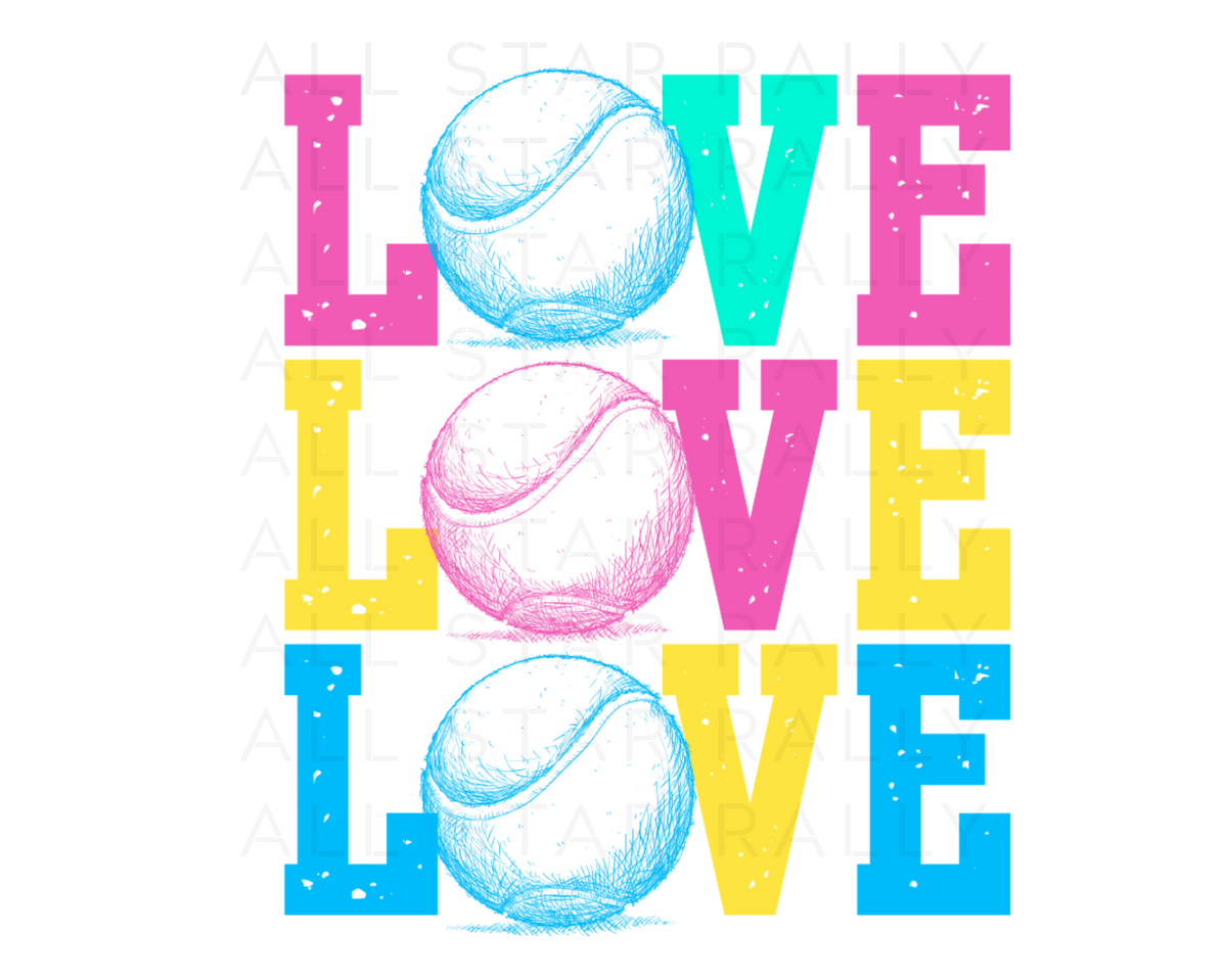 Tennis sticker of text "love love love"