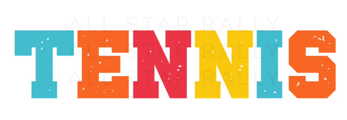 Tennis sticker of multicolor text "tennis"