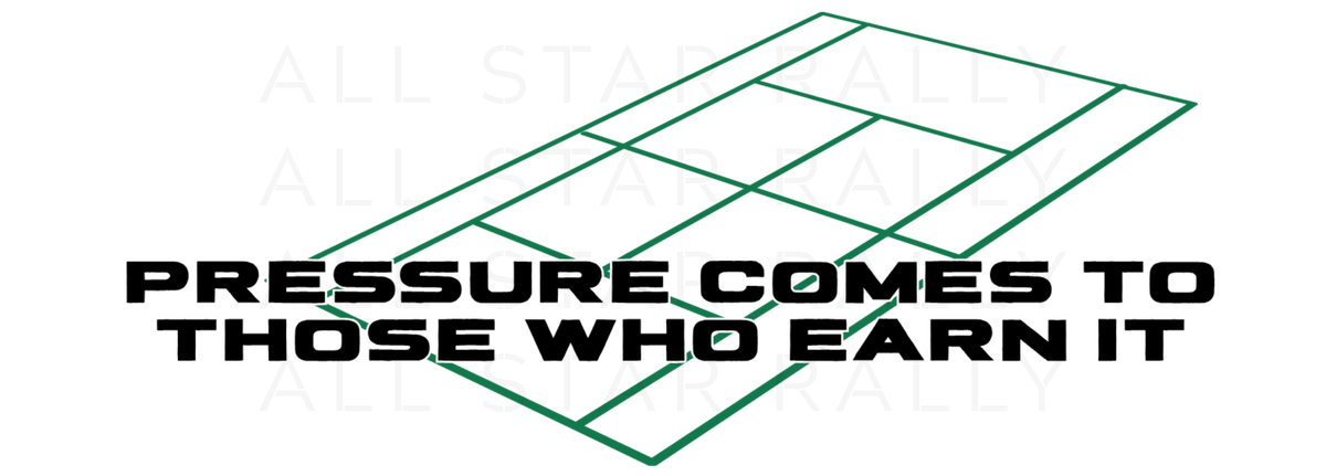 Tennis sticker of tennis court with text "pressure comes to those who earn it"