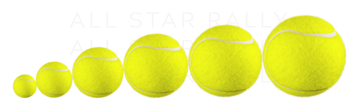 Tennis sticker of row of tennis balls from small to large