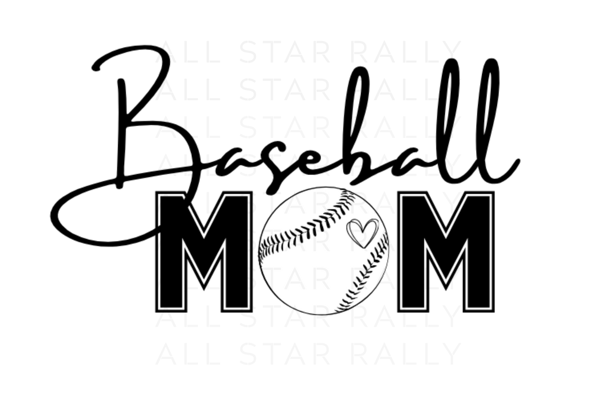 Baseball mom sticker with small heart on baseball.