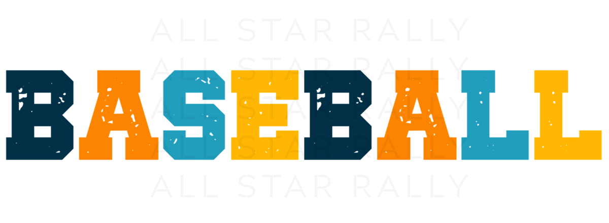 Multicolor sticker of word "baseball."