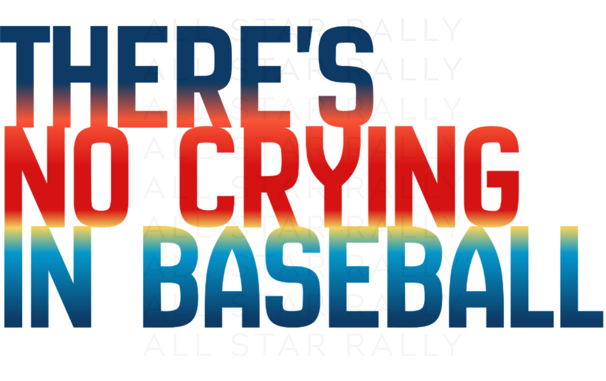 Multi-color baseball-themed sticker with text "There's no crying in baseball."