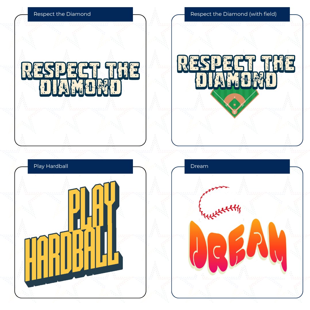 Grid of 4 unique baseball stickers