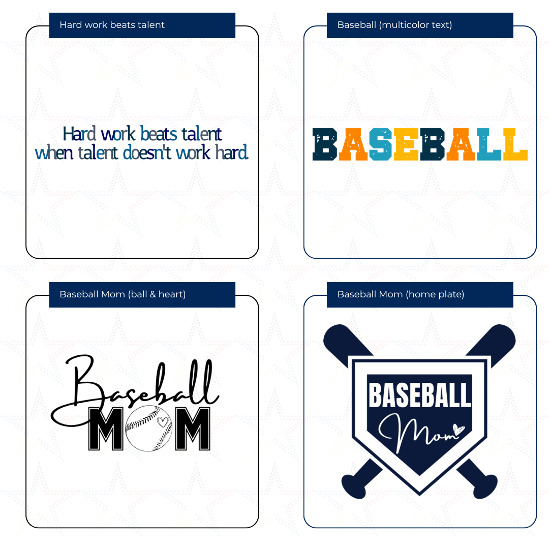 Four unique baseball stickers for baseball moms