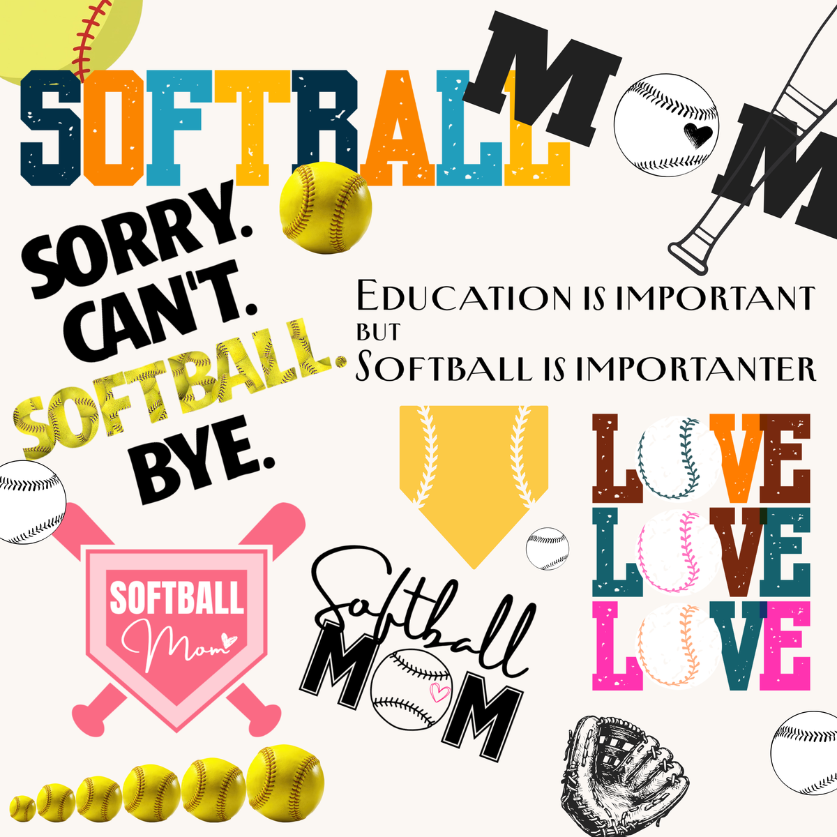 Collage of All Star Rally softball stickers