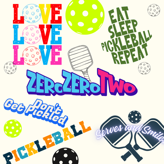 Collage of colorful waterproof pickleball stickers