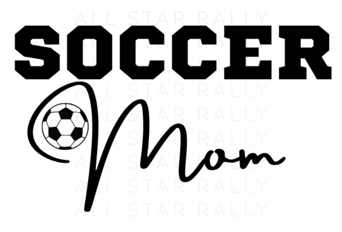 Soccer mom sticker with text "Soccer Mom" and a soccer ball graphic.
