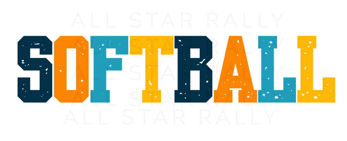 Softball sticker with multicolor text "softball"