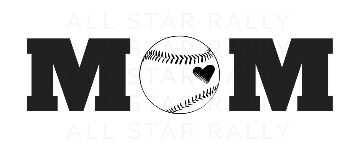 Softball mom sticker with a heart inside a graphic of a softball.